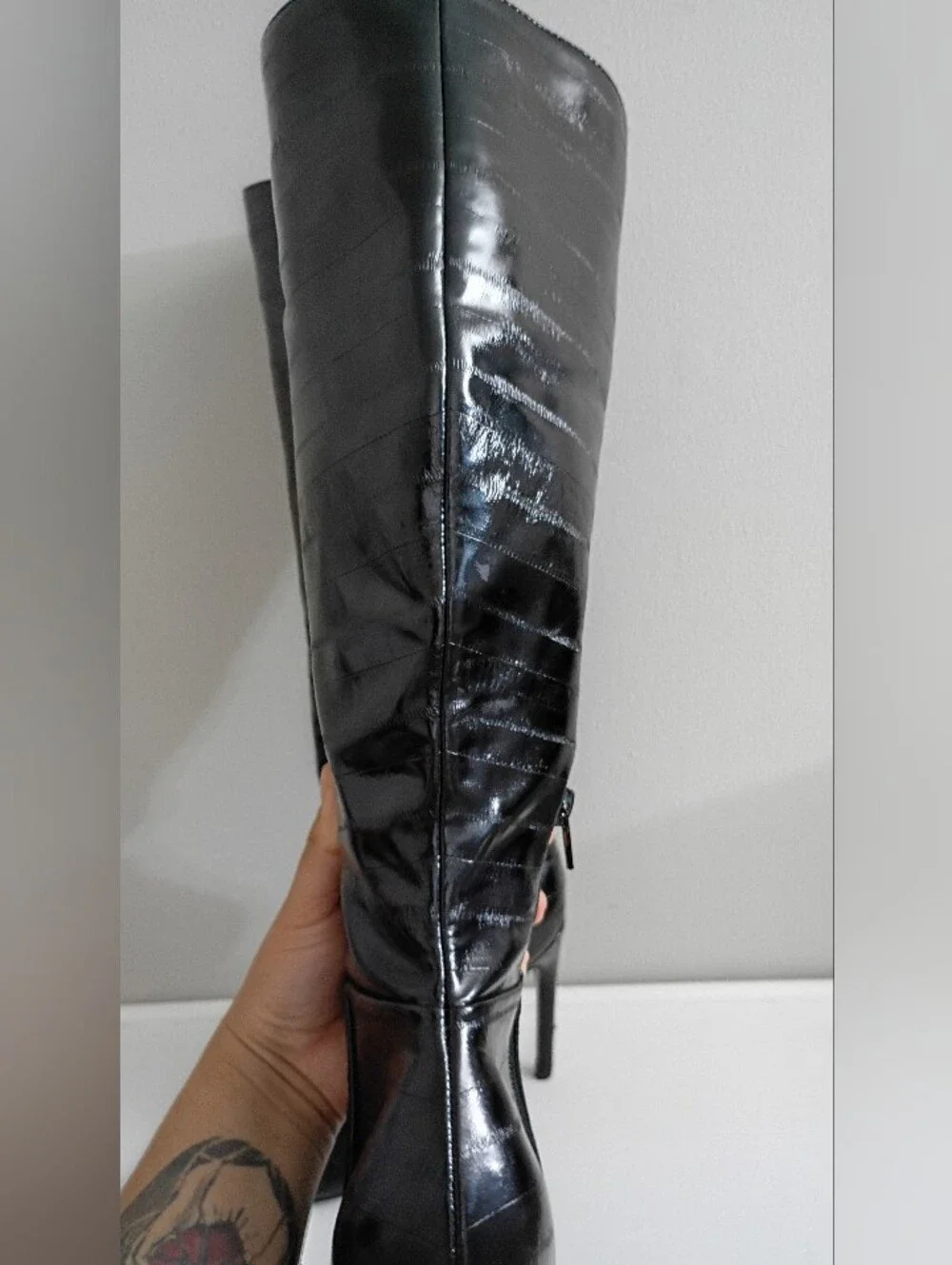 Steve Madden Black Patent Over-the-Knee Stiletto Boots